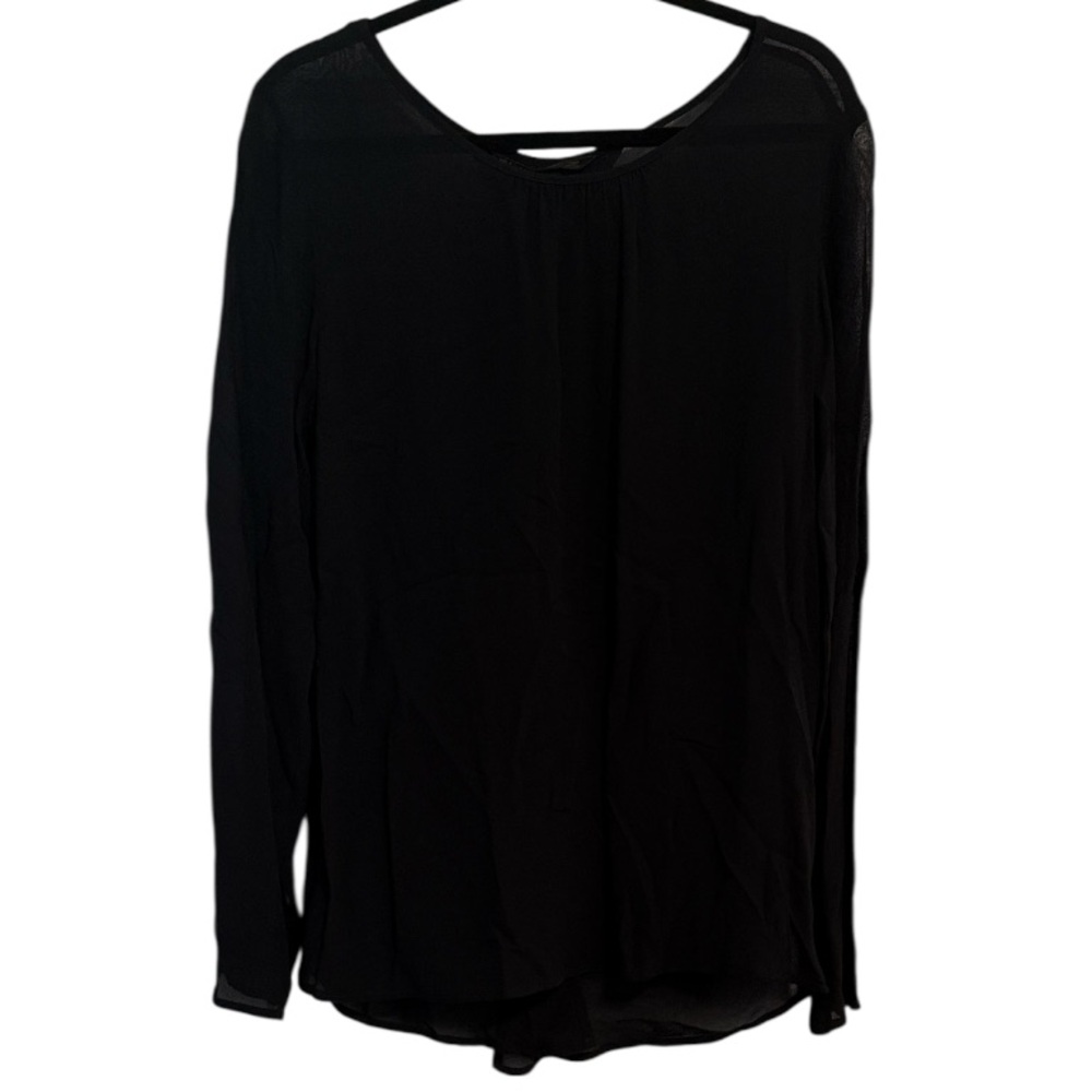 Zara Basic Black Semi-Sheer Knotted Split Back Bl… - image 1